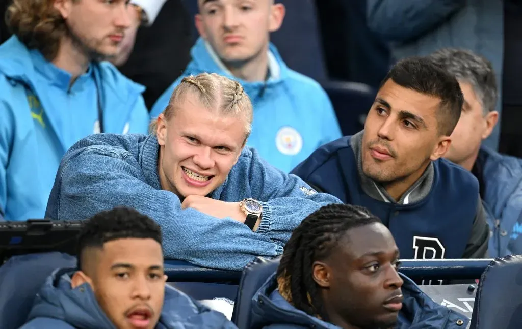 Erling Haaland e Rodri, jogadores do Manchester City. Foto: Getty Images