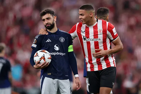 Bruno Fernandes bisou ante o Bilbao. Foto: Getty Images