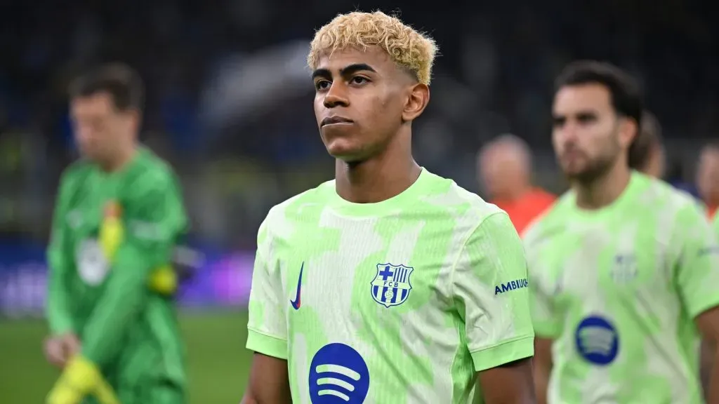 Lamine Yamal após Inter x Barcelona. Foto: Getty