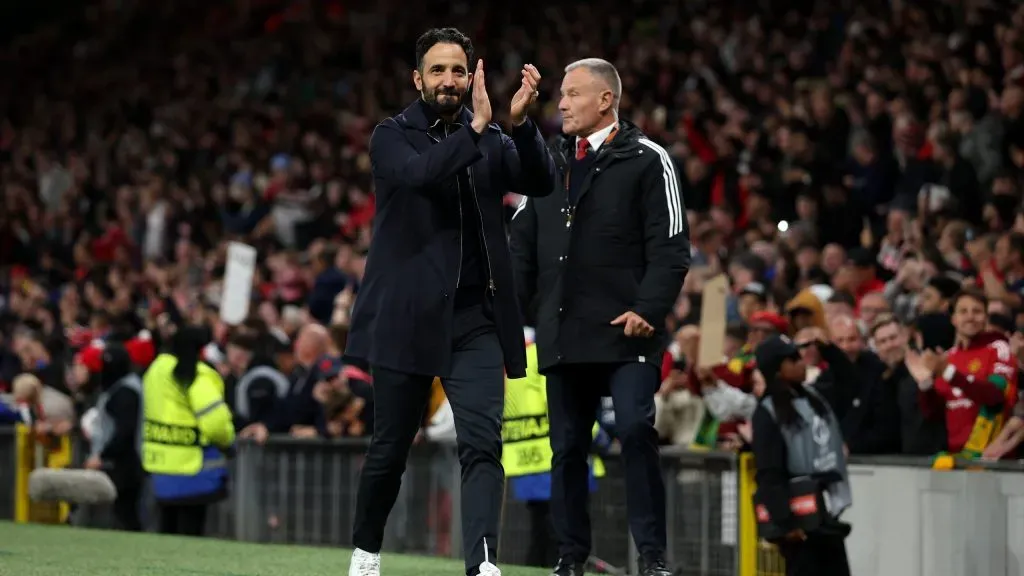 Rúben Amorim foi muito saudado pelos adeptos do Manchester United. Foto: Michael Steele/Getty Images