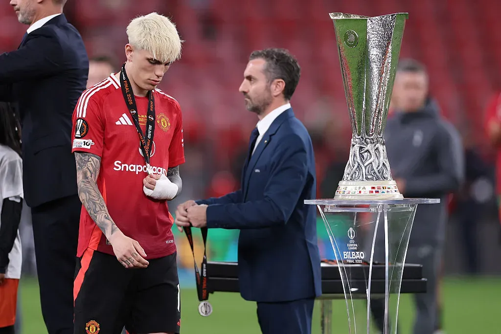 Alejandro Garnacho após o vice na Europa League. Foto: Getty Images