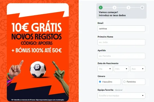 Começar o registo na Betano.pt