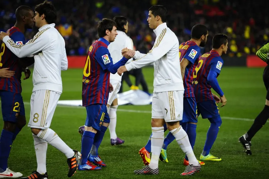 Messi e Cristiano Ronaldo num Barcelona x Real Madrid, em 2012. Foto: David Ramos/Getty Images.