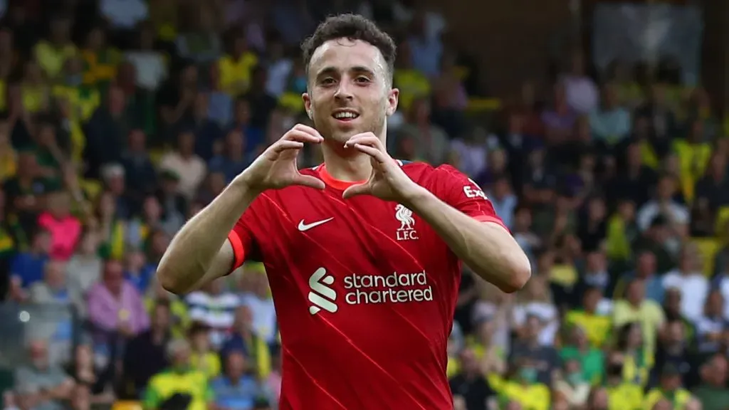 Diogo Jota a celebrar uma das várias dezenas de vezes que balançou as redes a favor do Liverpool. Foto: Getty