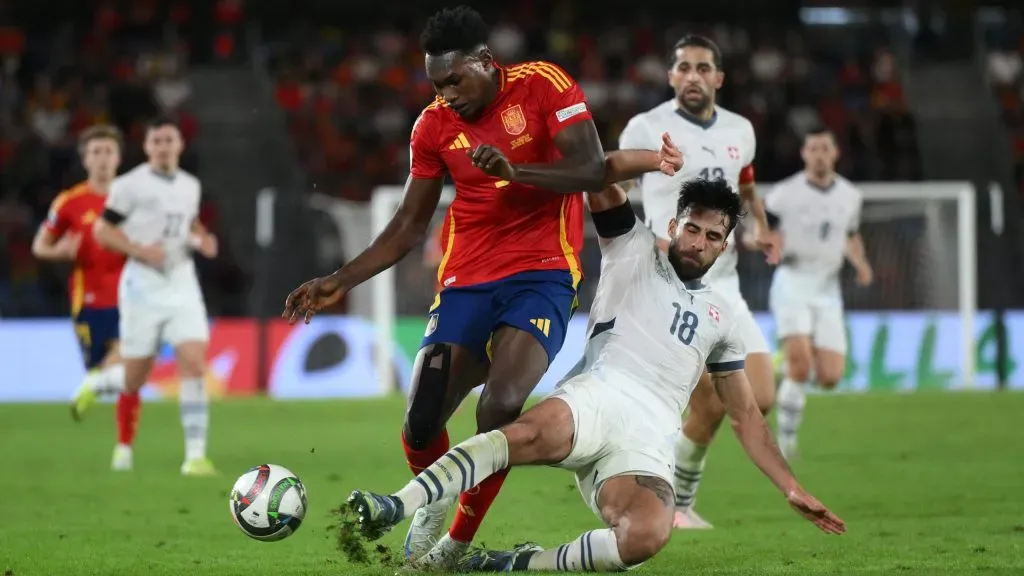 Samu Aghehowa na seleção de Espanha na UEFA Nations League. Foto: David Ramos/Getty Images