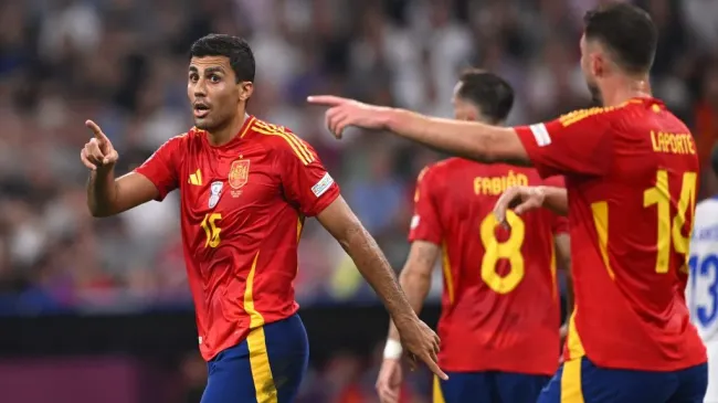 Rodrigo, alvo do Real Madrid, em jogo da Espanha no Europeu 2024. Foto: Stu Forster/Getty Images