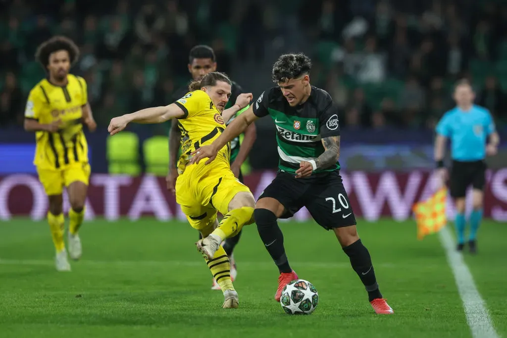 Maxi Araújo durante o jogo com o Dortmund na Champions League. Foto: Getty Images