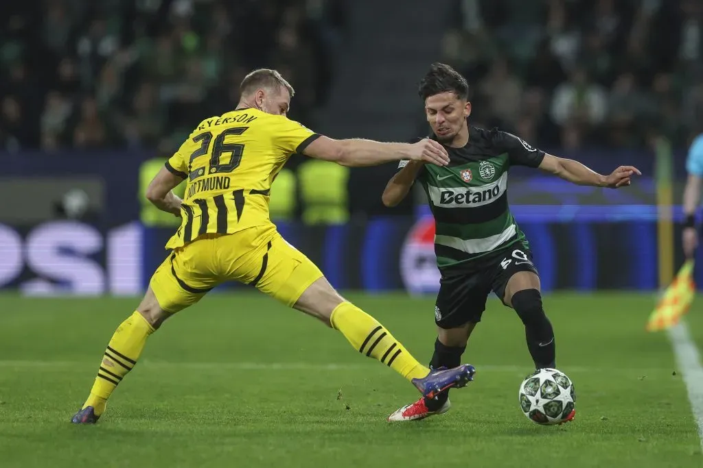 Biel em ação na Champions League, contra o Dortmund. Foto: Carlos Rodrigues/Getty Images.