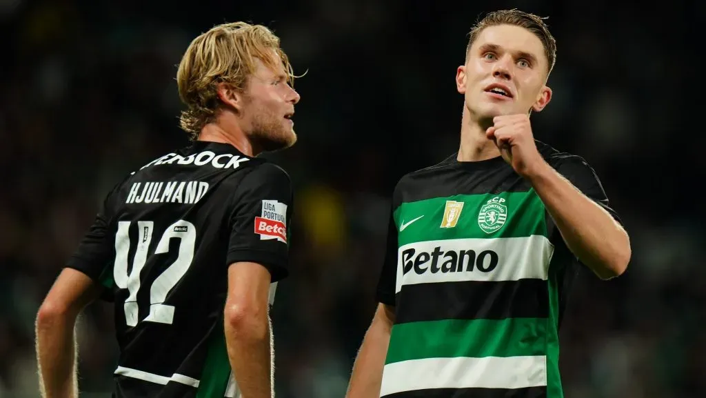 Morten Hjulmand com Viktor Gyokeres no Sporting. Foto: Getty Images