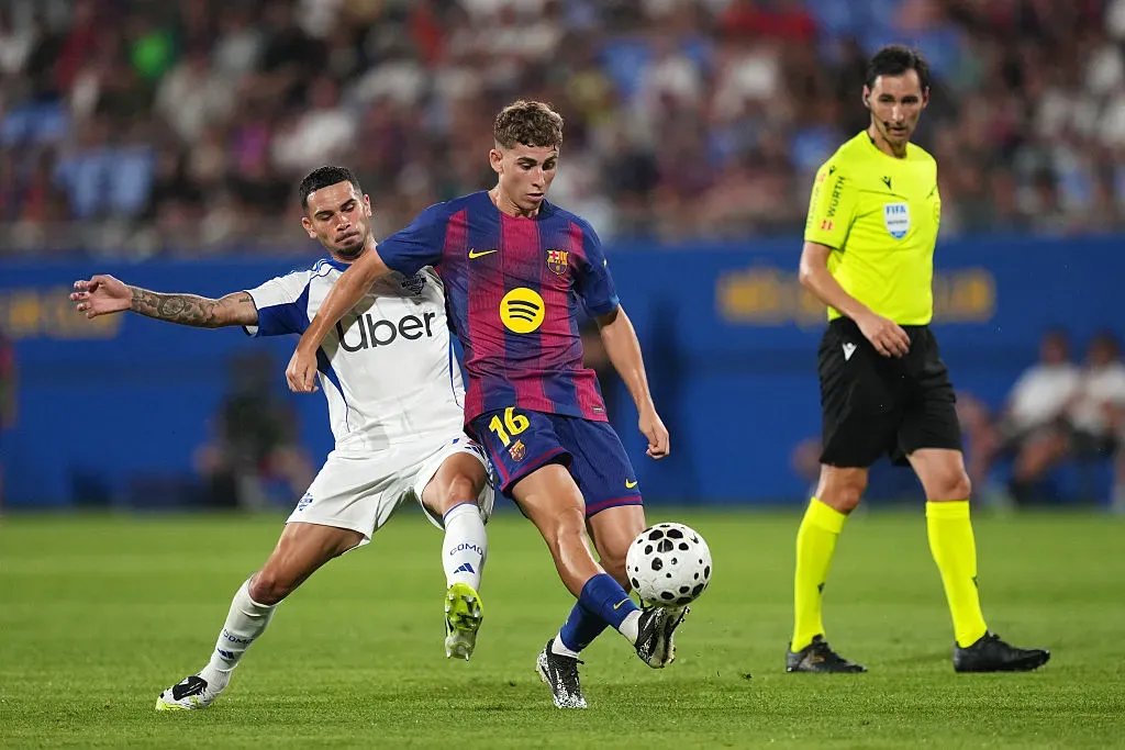 Fermín López: dois golos em Barcelona x Como. Foto: Getty Images
