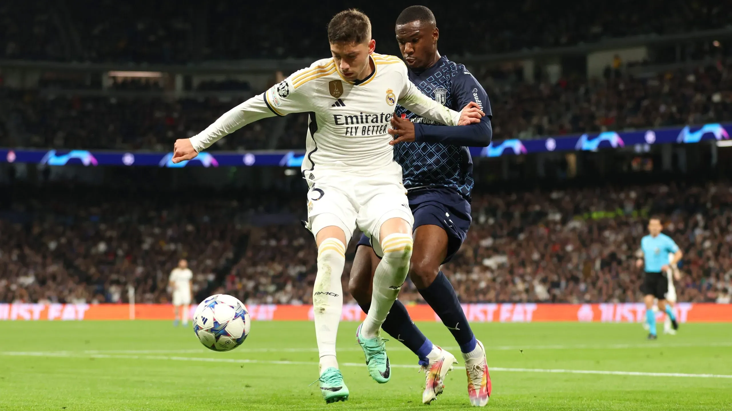 Sikou Niakaté, ao serviço do SC Braga, na histórica visita do clube nortenho à casa do poderoso Real Madrid.Foto: Florencia Tan Jun/Getty Images