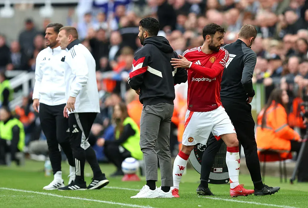 Bruno Fernandes e Ruben Amorim no Manchester United. Foto: Getty Images