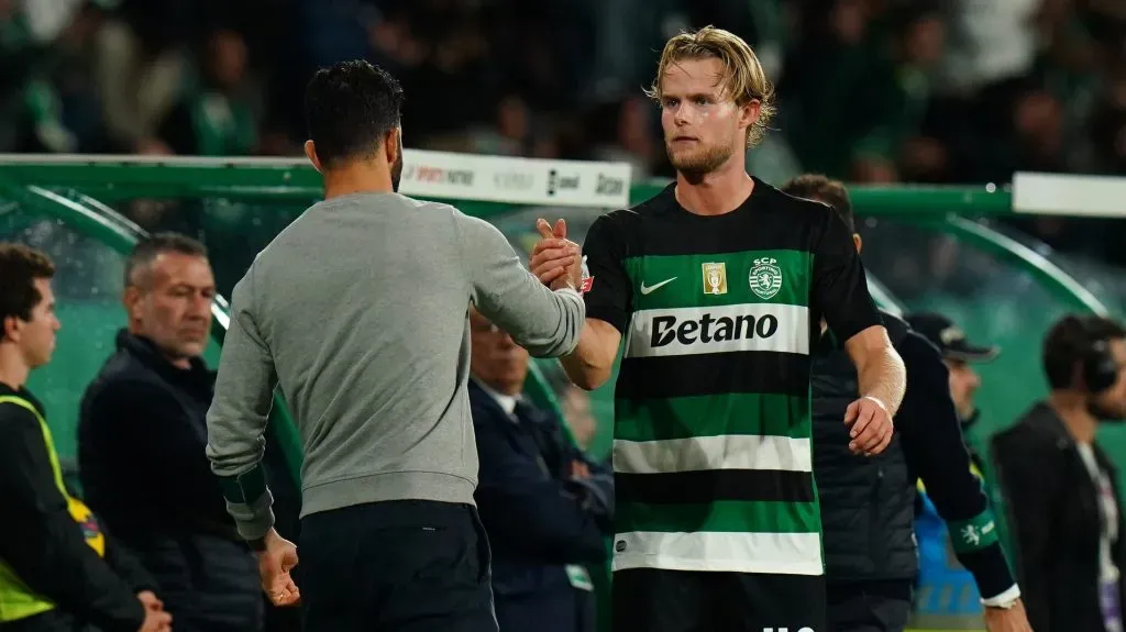 Rúben Amorim e Morten Hjulmand. Foto: Gualter Fatia/Getty Images