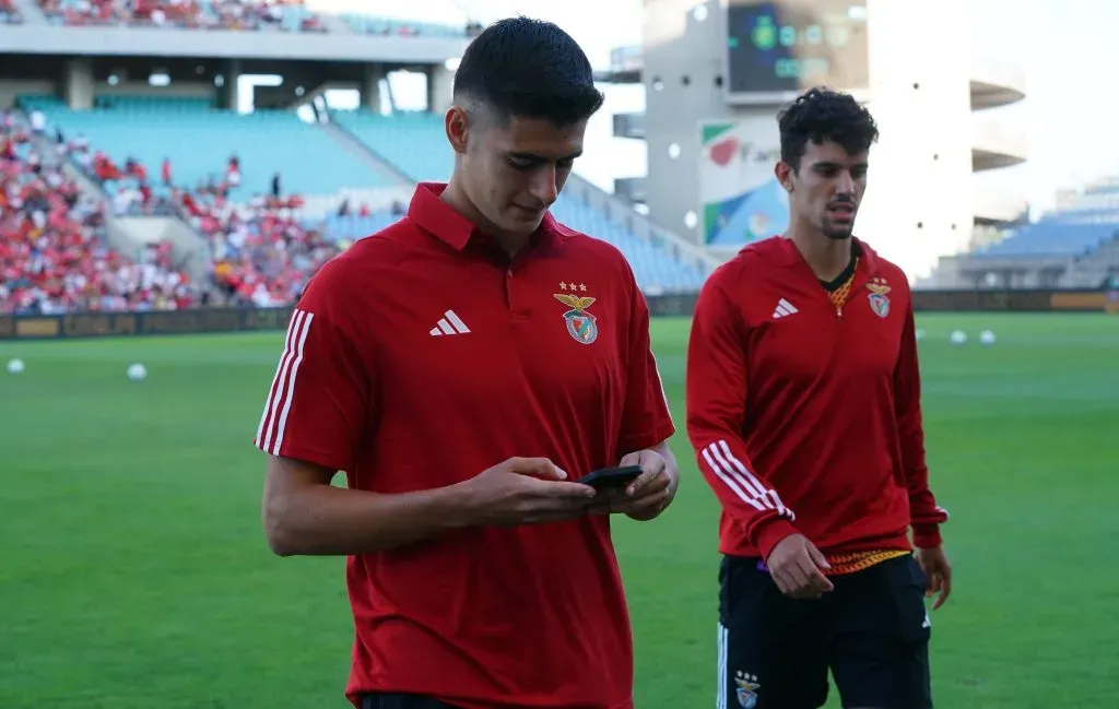 António Silva e Tomás Araújo, defesas-centrais do Benfica. Foto: Gualter Fatia/Getty Images.