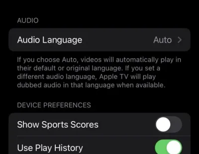 The Apple TV Settings on your iOS device is where you can configure whether to show live scores