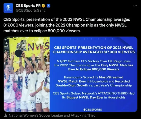 Big figures for the NWSL and CBS