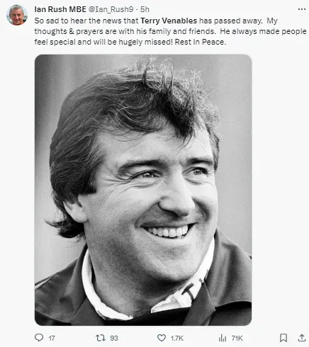 Tribute from Ian Rush to Terry Venables