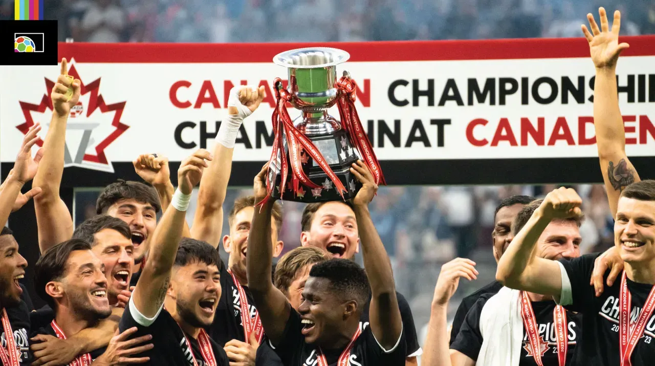 The Whitecaps celebrate the 2023 Canadian Championship title