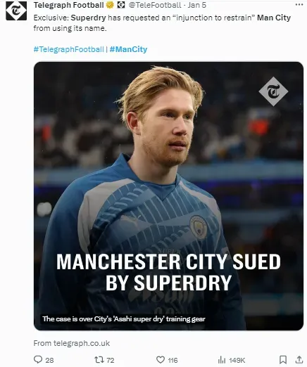 Superdry are suing Manchester City for trademark violations