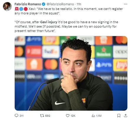 The injury to Gavi has caused squad issues for Xavi