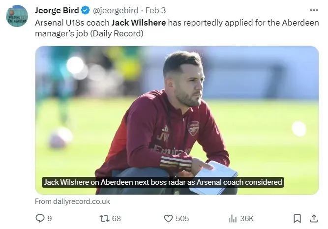 Wilshere is rumored to be applying for senior level management positions