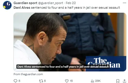 Alves was sentenced earlier this month
