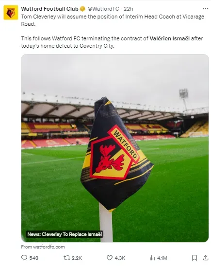 Watford announced their new manager quickly after dismissing Ismael
