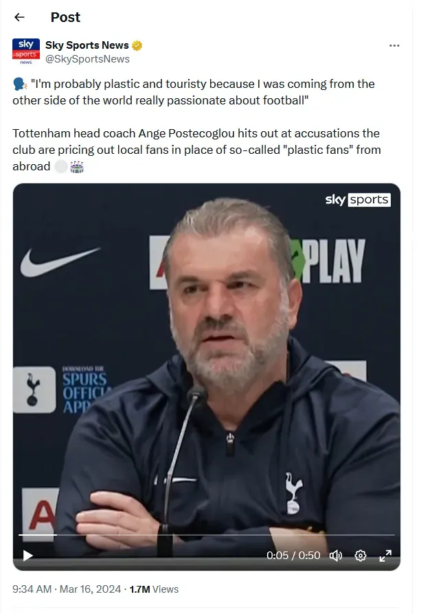Postecoglou Spars with Sky Sports Interviewer After Fulham Defeat