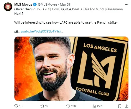 Oliver Giroud is rumored to be on his way the MLS