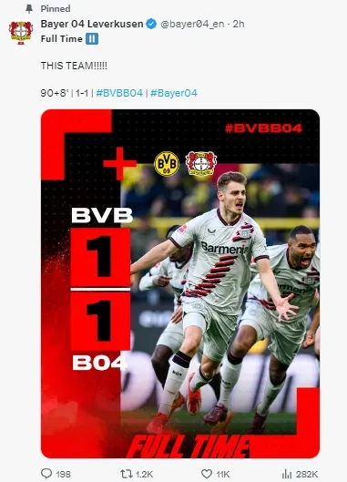 Last gasp equaliser keeps Leverkusen’s run alive