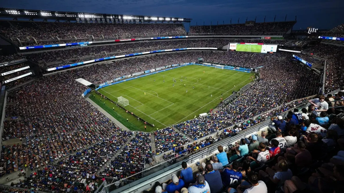 A general view of play during the second half of the Premier League Summer Series game between Chelsea FC and Brighton & Hove Albion FC at Lincoln Financial Field ub 2023. (Source: Scott Taetsch/Getty Images for Premier League)