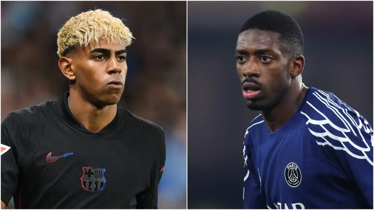 Lamine Yamal (L) of FC Barcelona and Ousmane Dembele (R) of Paris Saint-Germain.