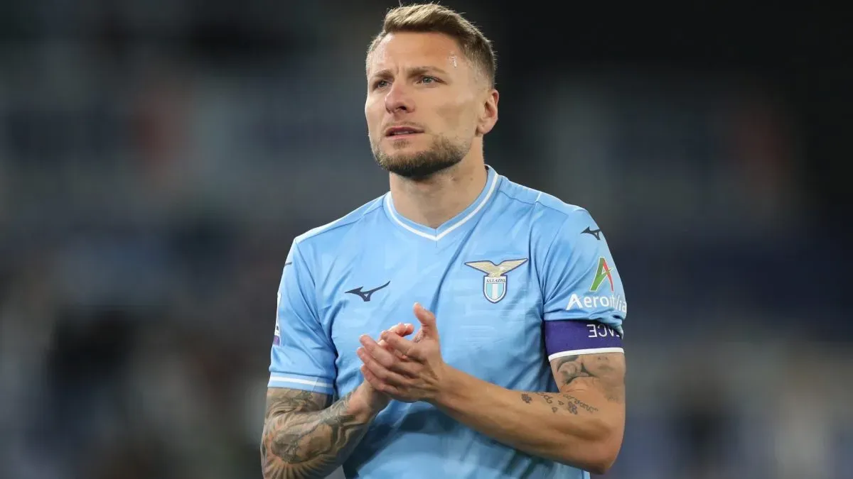Ciro Immobile of SS Lazio applauds the fans after the Serie A TIM match between SS Lazio and Hellas Verona FC at Stadio Olimpico on April 27, 2024. (Source: Paolo Bruno/Getty Images)