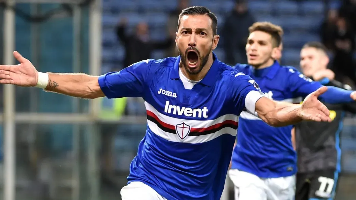 Fabio Quagliarella of Sampdoria celebrates after scoring a goal (2-0) during the serie A match between UC Sampdoria and Spal at Stadio Luigi Ferraris on December 30, 2017. (Source: Paolo Rattini/Getty Images)