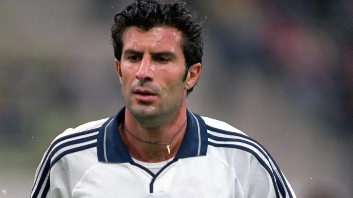 Luis Figo of Real Madrid in action during the Bayern Munich Centenary pre-season friendly tournament match against Galatasaray in 2000. (Source: Ross Kinnaird /Allsport)