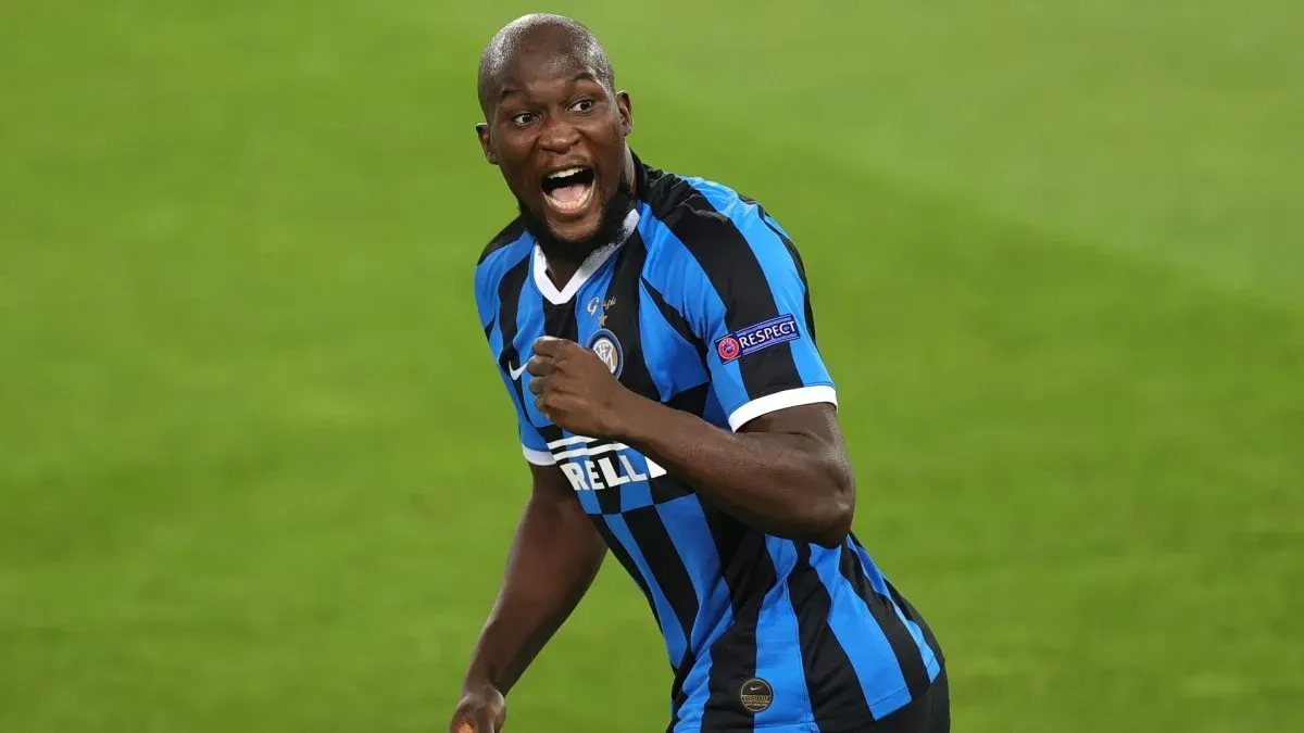 Romelu Lukaku of Inter Milan celebrates after scoring his team’s first goal during the UEFA Europa League Final in 2020. (Source: Friedemann Vogel/Pool via Getty Images)