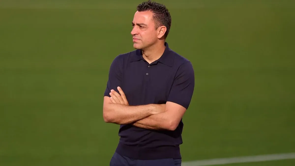Xavi, Head Coach of FC Barcelona, looks on before the LaLiga EA Sports match between Sevilla FC and FC Barcelona at Estadio Ramon Sanchez Pizjuan on May 26, 2024 in Seville, Spain.