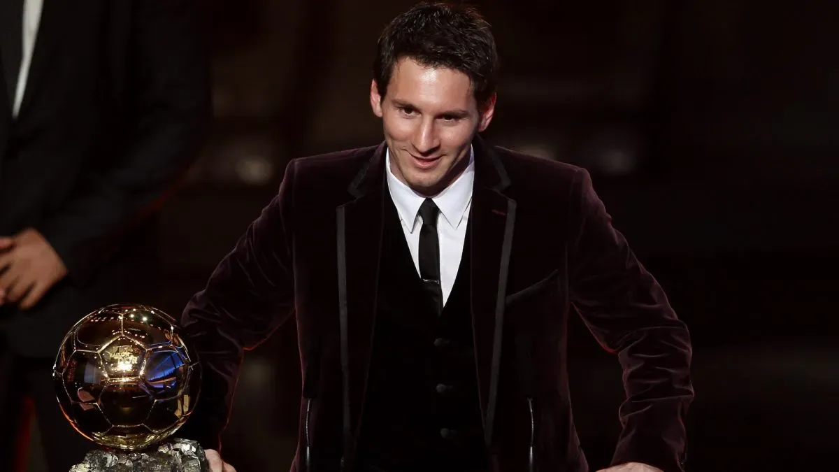 Lionel Messi of Barcelona receives the FIFA Ballon d'Or 2011 trophy on January 9, 2012 in Zurich, Switzerland.