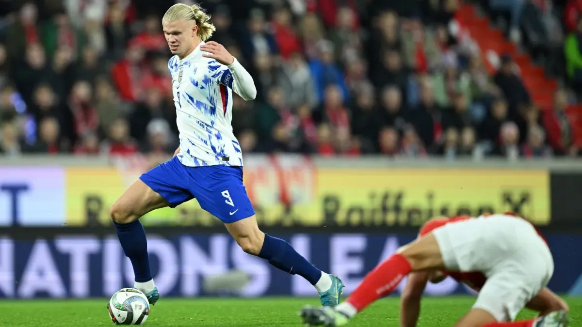 Norway star Erling Haaland controlling the ball