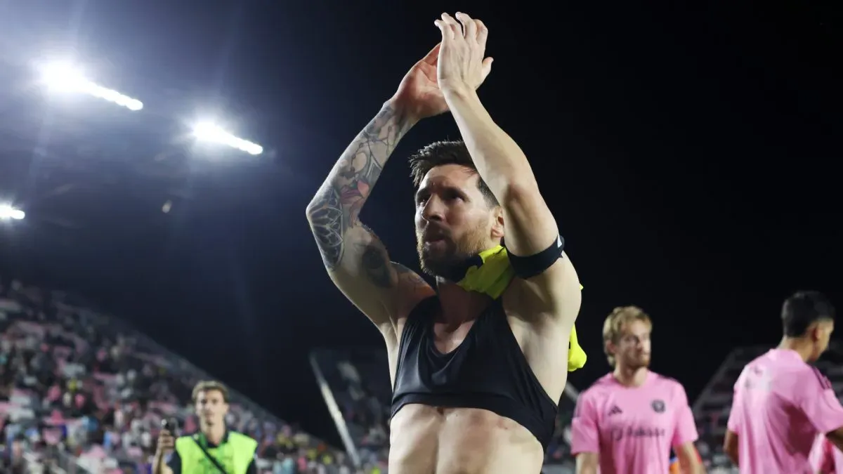 Lionel Messi #10 of Inter Miami CF acknowledges the fans.