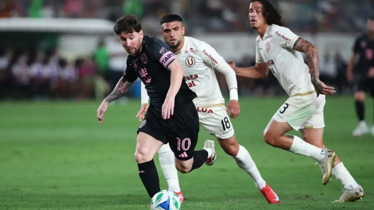 Messi playing for Inter Miami vs. Universitario.