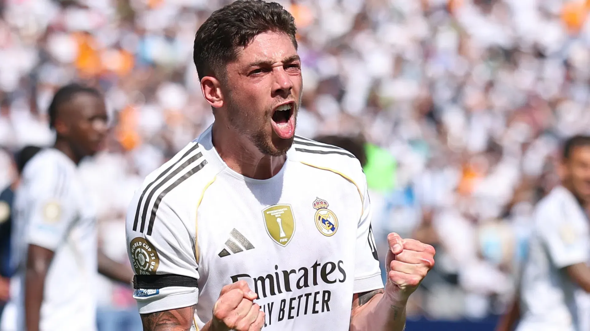 Real Madrid star Federico Valverde celebrating a goal