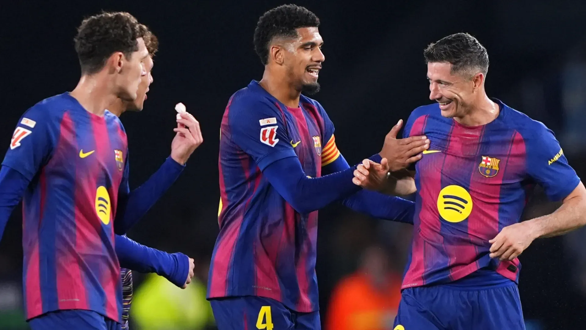 Barcelona's Christensen, Ronald Araujo and Robert Lewandowski