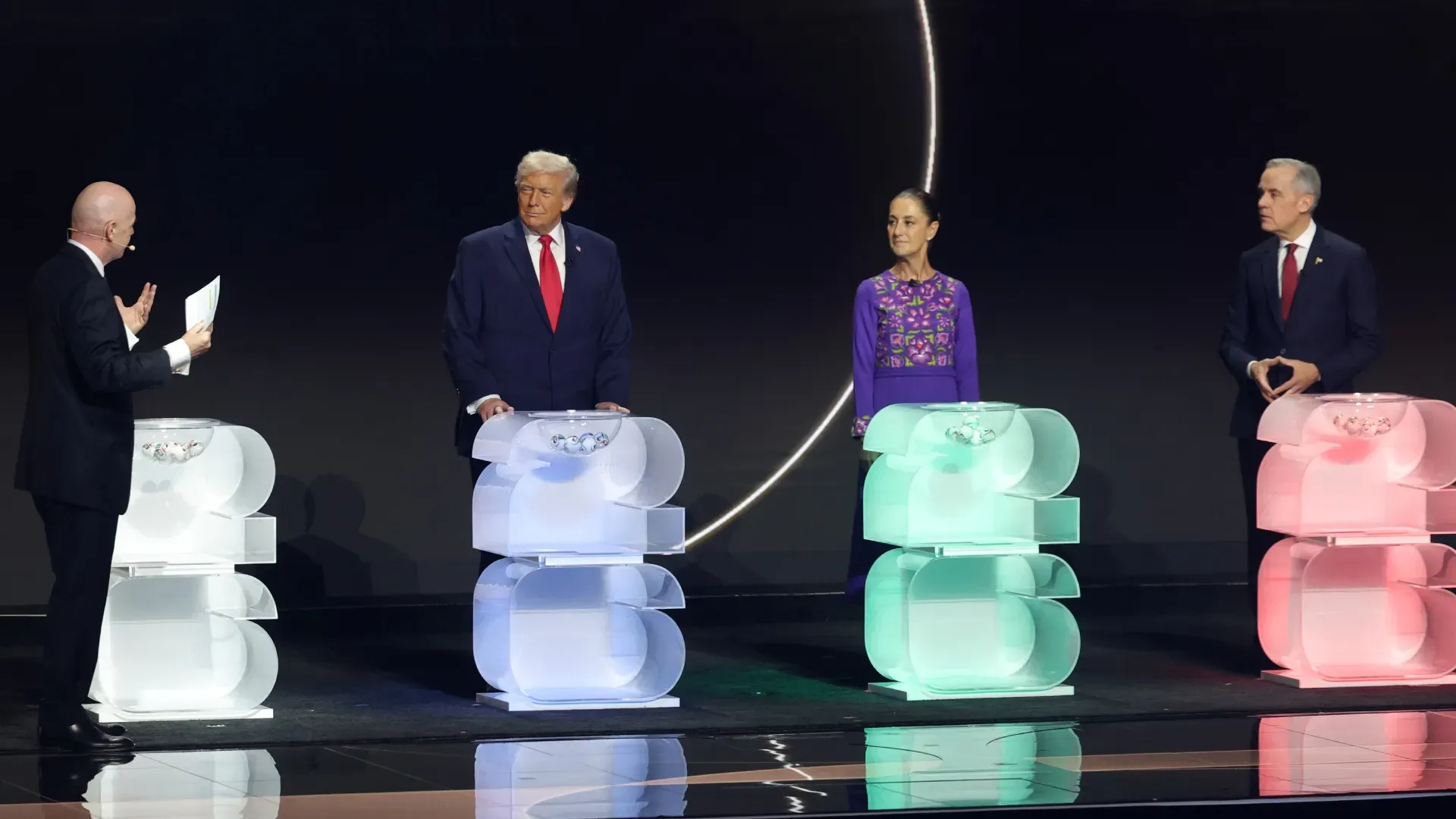 Donald Trump, Claudia Sheinbaum and Mark Carney on stage