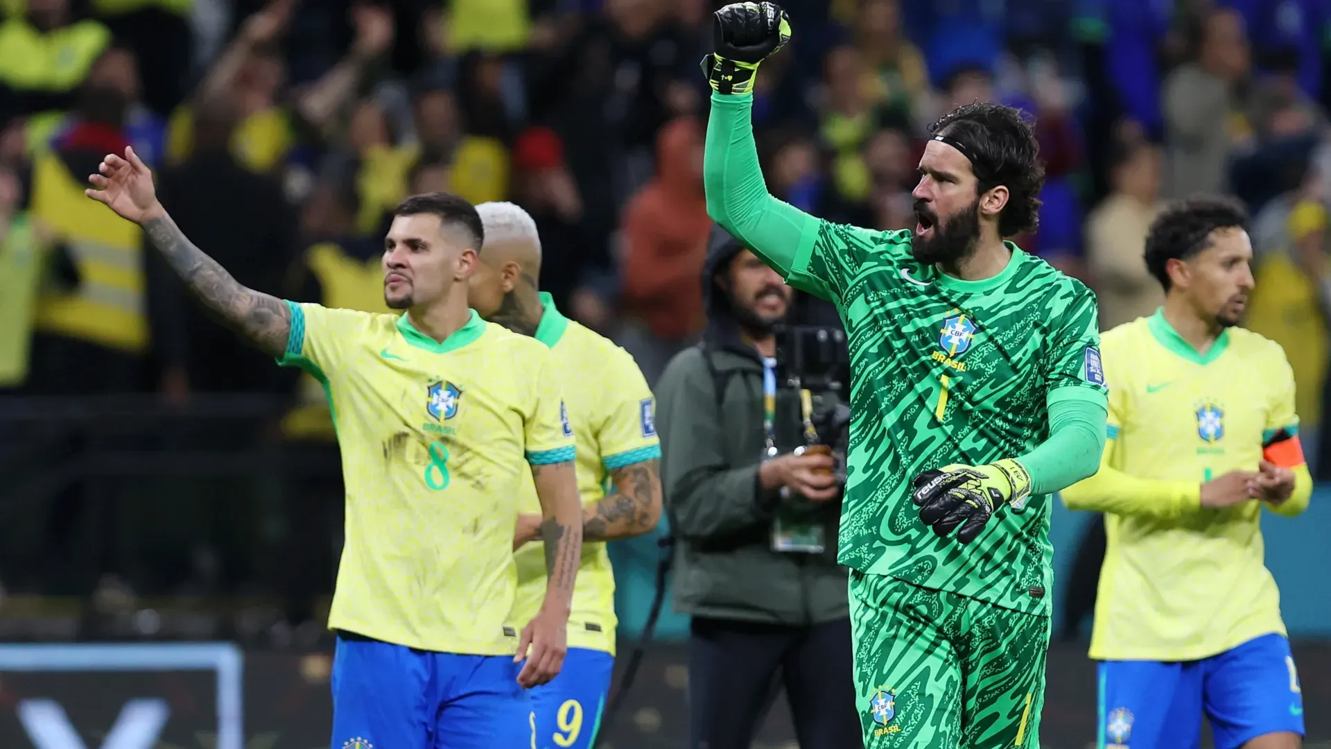 Brazil players celebrating a victory