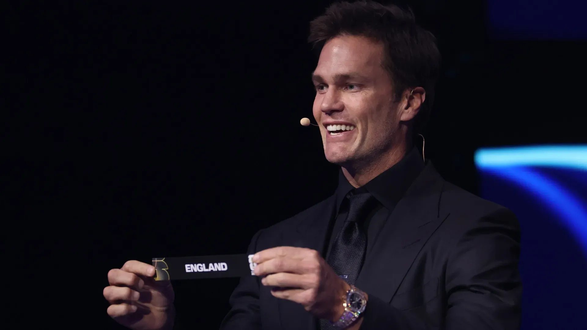 Draw assistant Tom Brady draws out the card of England during the FIFA World Cup 2026 Official Draw.