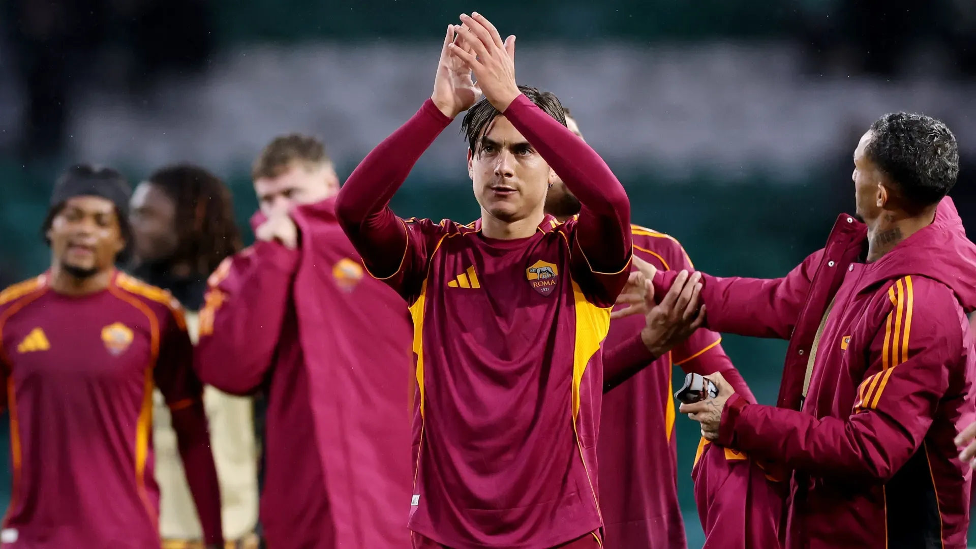 Paulo Dybala of AS Roma applauds the fans after the game against Celtic.
