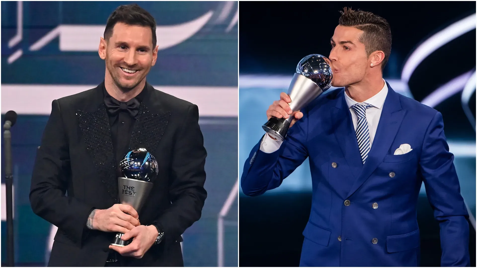 Lionel Messi and Cristiano Ronaldo leaving their The Best FIFA Men's Player Award.
