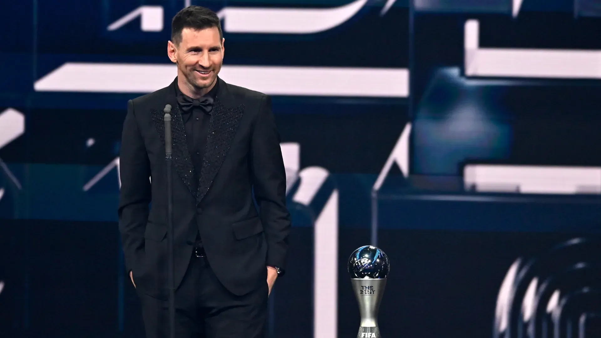 Lionel Messi speaks to the audience after being awarded with the Best FIFA Men's Player 2022.