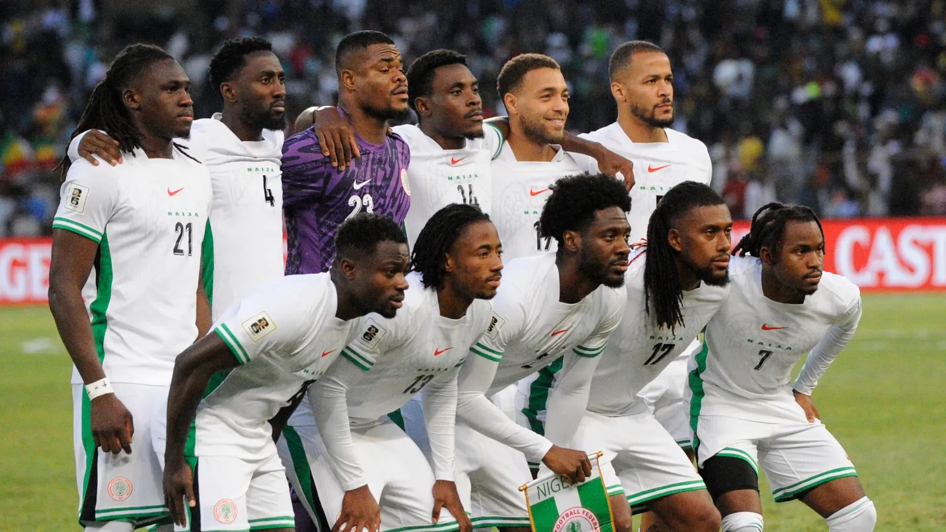Nigeria line up before the 2026 FIFA World Cup qualifier against South America.